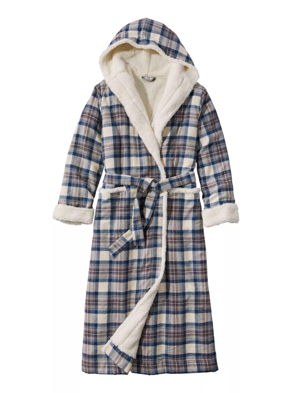 L.L. Bean Plaid Robe with Sherpa Lining and Hood